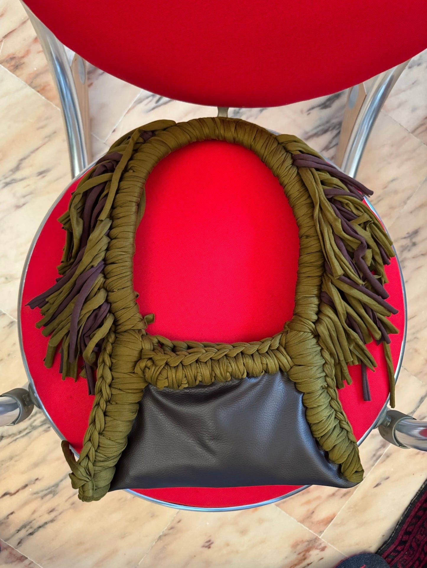 Borsa Marron Glacé con frange - Marrone in verde